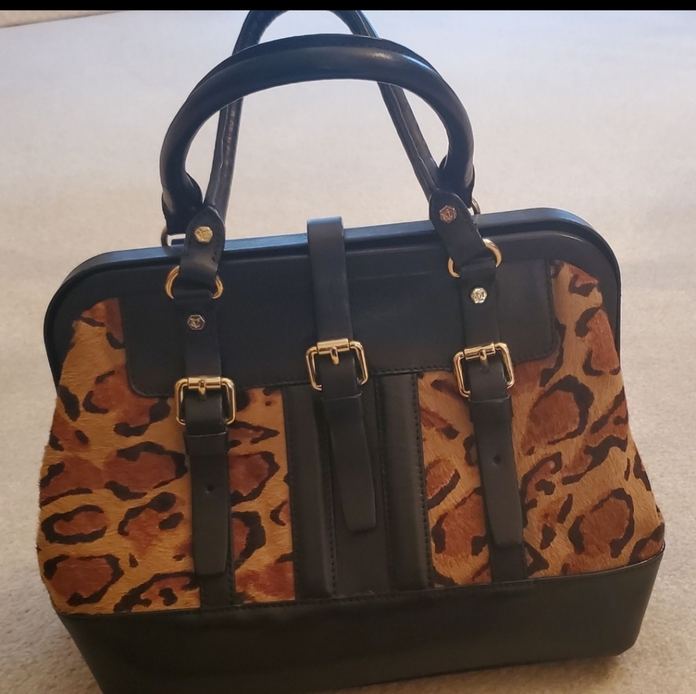 Vince Camuto Leopard and Black Satchel